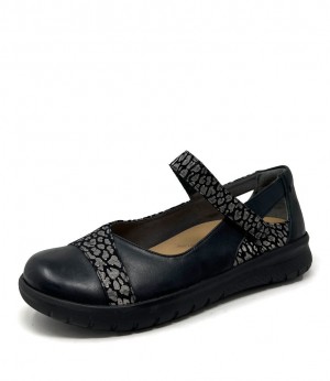 Black / Blue Grey Ziera Sofia (Extra Wide, Adjustable Fit) Women Mary Janes | Z-089365